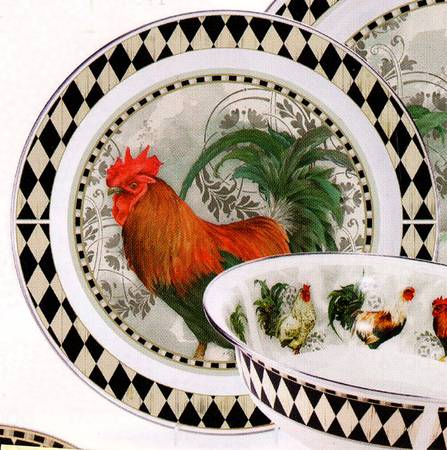 Rooster Royale Enamelware 15" Round Tray