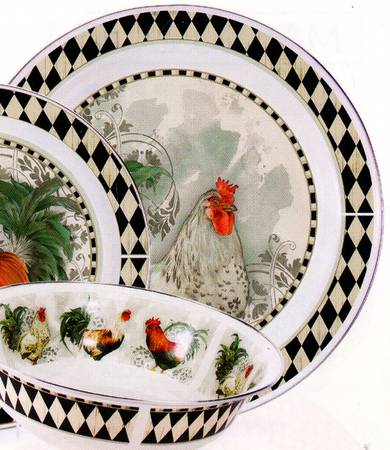 Rooster Royale Enamelware 20" Round Tray