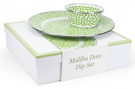 Malibu Dots Green Enamelware (2 Piece) Chip & Dip Set(Charger & Salad Bowl)