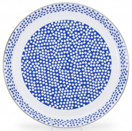 Malibu Dots Blue Enamelware 15" Round Tray