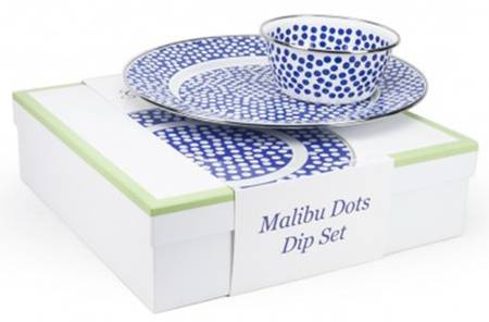 Malibu Dots Blue Enamelware (2 Piece) Chip & Dip Set(Charger & Salad Bowl)