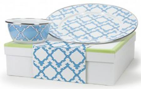 Charleston Blue Enamelware (2 Piece) Chip & Dip Set(Charger & Salad Bowl)