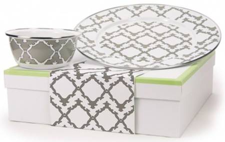 Charleston Taupe Enamelware (2 Piece) Chip & Dip Set(Charger & Salad Bowl)