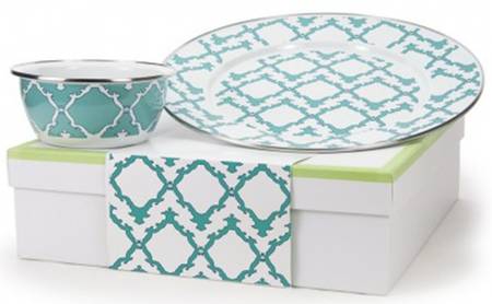 Charleston Green Enamelware (2 Piece) Chip & Dip Set(Charger & Salad Bowl)