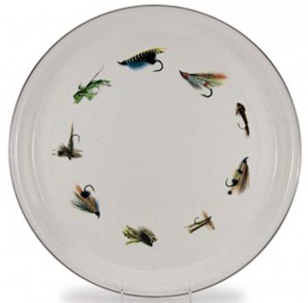 Fishing Fly Enamelware 15" Round Tray