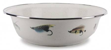 Fishing Fly Enamelware 13" Round Serving Bowl