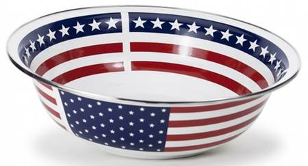Stars and Stripes Enamelware 13" Round Serving Bowl
