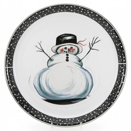 Snowman Enamelware 15" Round Tray