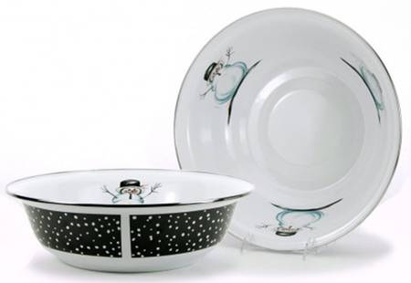 Snowman Enamelware 13" Round Serving Bowl