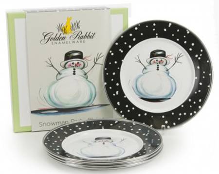 Snowman Enamelware Individual Sandwich/Party Plate - Set of 4