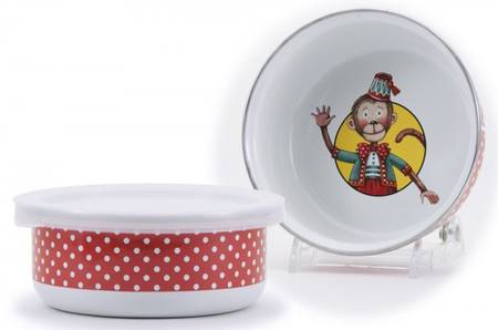 Monkey Enamelware Childs Bowl & Plastic Lid