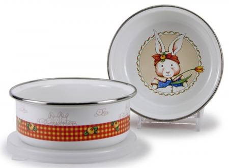Bunny Enamelware Childs Bowl & Plastic Lid