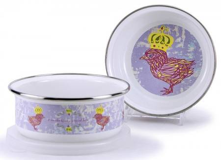 Chirp Girl Enamelware Childs Bowl & Plastic Lid