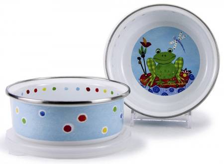Leaping Enamelware Childs Bowl & Plastic Lid