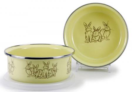 Yellow Bunnies Enamelware Childs Bowl & Plastic Lid