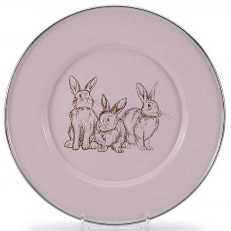 Pink Bunnies Enamelware Child's Plate