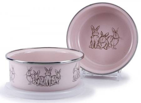 Pink Bunnies Enamelware Childs Bowl & Plastic Lid
