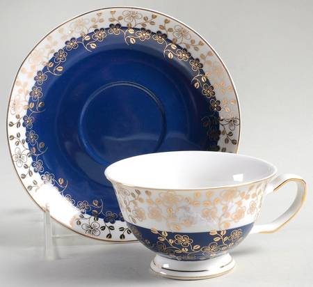 Cobalt Blue Gold Footed Cup & Saucer Set
