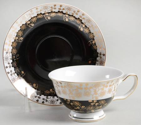 Black Gold Footed Cup & Saucer Set