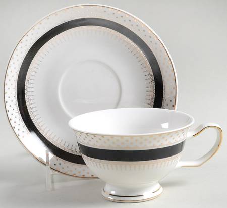 Pin Dots Black Footed Cup & Saucer Set