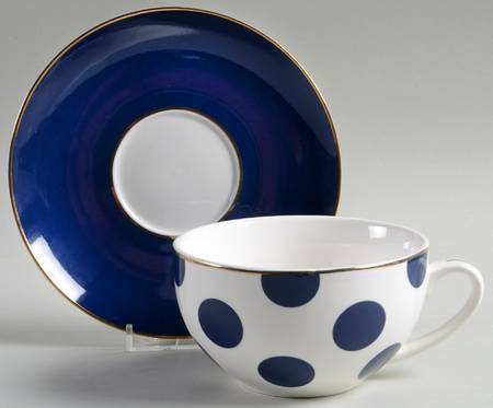 Big Navy Blue Dots Latte Cup & Saucer Set