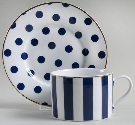 Big Navy Blue Dots Flat Cup & Saucer Set