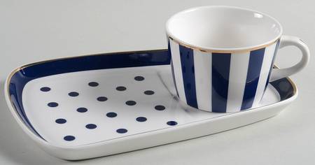Big Navy Blue Dots Breakfast Cup & Saucer/Plate Set