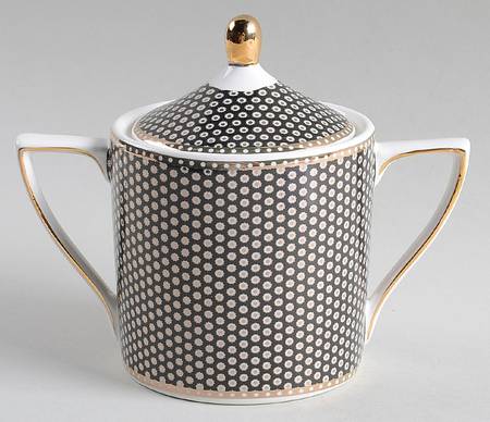 Black Gold Dots Sugar Bowl & Lid