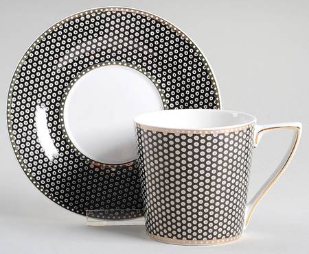 Black Gold Dots Flat Cup & Saucer Set