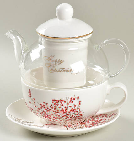 Red Berry Tea for One (Stacking Teapot W/Cup & Saucer & Infuser)