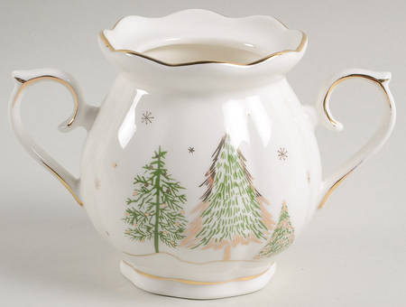 Green Gold Trees Sugar Bowl No Lid