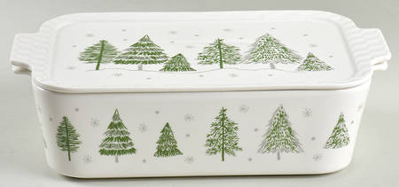 Green Gold Trees Rectangular Baker & Lid