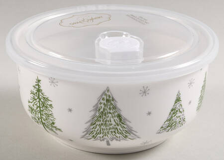 Green Gold Trees 26 Oz Round Plastic Microwave Bowl & Vented Lid