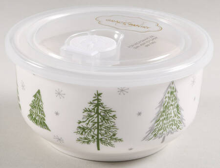Green Gold Trees 16 Oz Round Plastic Microwave Bowl w/Vent Lid