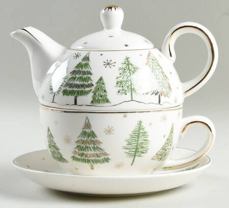 Green Gold Trees Tea for 1 (Stacking Teapot w/Cup & Saucer)