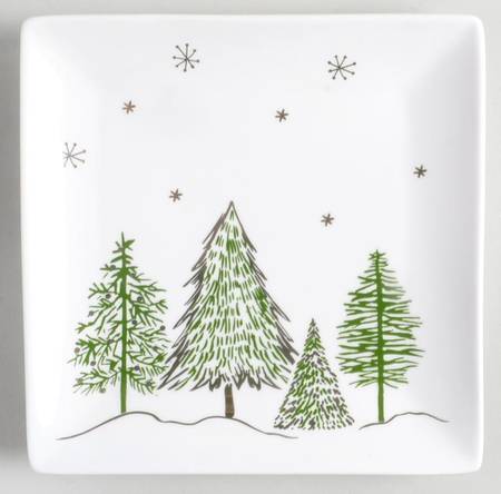 Green Gold Trees Square Salad Plate