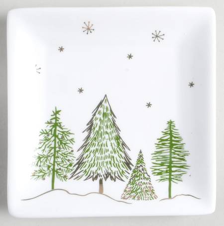 Green Gold Trees Square Appetizer Plate