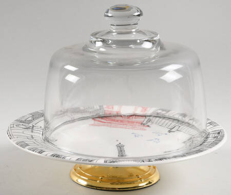 Ca C'est Paris 6 1/2"-7 1/2" Footed Cheese Plate w/ Glass Dome HC