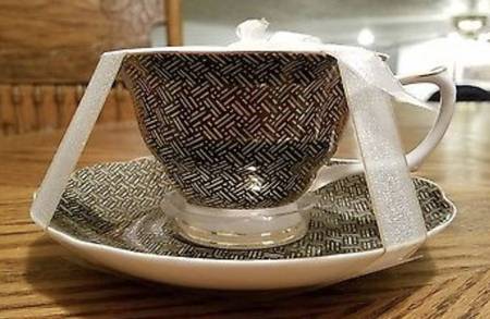 Weave Black and Gold Footed Cup & Saucer Set