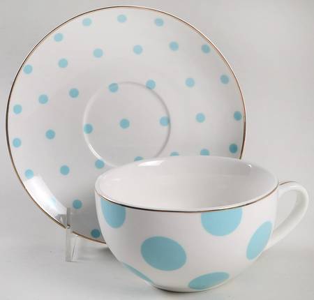 Polka Dots Aqua Latte Cup & Saucer Set
