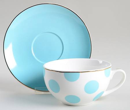 Polka Dots Aqua Latte Cup & Saucer Set