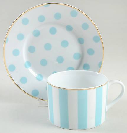 Polka Dots Aqua Flat Cup & Saucer Set