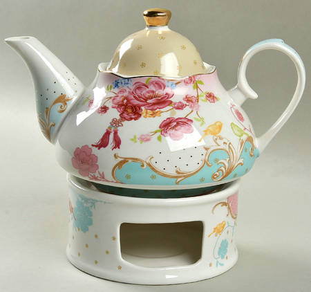 Pink Rose Dots Teapot & Warmer Stand