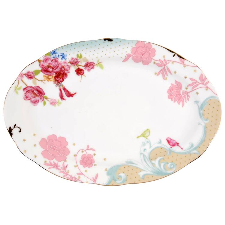 Pink Rose Dots 12" Oval Serving Platter