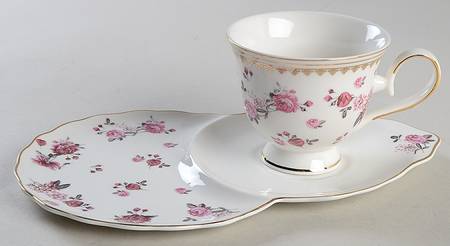 Pink Rose (Pink Band) Snack Plate & Cup Set