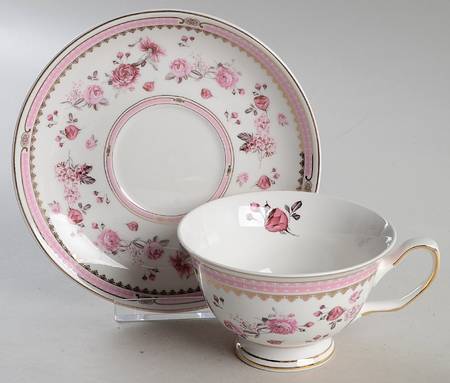 Pink Rose (Pink Band) Footed Cup & Saucer Set