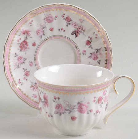 Pink Rose (Pink Band) Latte Cup & Saucer Set