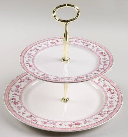 Pink Rose (Pink Band) 6 5/8"-10"  2 Tiered Serving Tray (Dp, Sp) HC