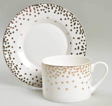 Gold Square Confetti Flat Cup & Saucer Set