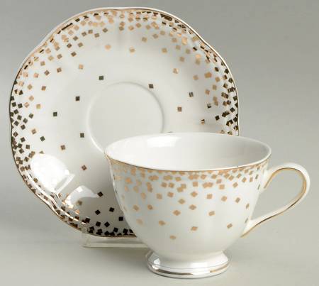 Gold Square Confetti Footed Cup & Saucer Set